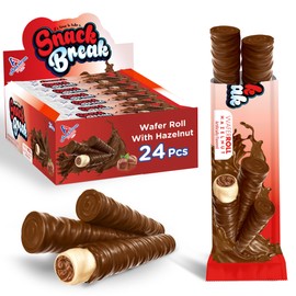 Snack Break Hazelnut Wafer Rolls, Rolled Wafer Cookies, Cocoa Coated Delicious Snack, Individually Wrapped, Crunchy Sticks for On-the-Go, Coffee, Tea, 24 Count (Pack of 1)