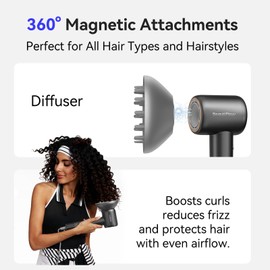 Hair Dryer BeautiFlow 110,000 RPM High-Speed Brushless Motor Ionic Blow Dryer, with Diffuser Hair Dryer & Smoothing Nozzle, Low Noise Lightweight for Home/Travel/Salon, No Heat Damage