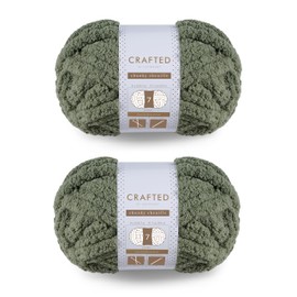 Crafted by Catherine Chunky Chenille Yarn - 2 Pack (8 oz / 227 g, 31.7 Yards Each Skein), Olive, Gauge 7 Jumbo