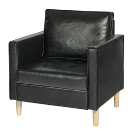 STHOUYN Faux Leather Comfy Black Accent Arm Chair Single Sofa Living Room, Bedroom Chair Reading Chairs for Adults, Suitable for Small Spaces Office Couch, Easy Assembly (1, Black)