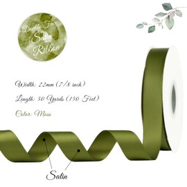 MAYREEL Satin Ribbon 7/8 Inch x 50 Yards Moss Ribbon for Gift Wrapping Double Face Olive Green Satin Ribbon for Crafts, Wedding, Hair Bow, Bridal Bouquet, Autumn Decorations