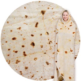 CASOFU Burritos Tortilla Throw Blanket, White Elephant Gift for Adults Teens Kid Men Women, 285 GSM Soft Flannel Realistic Taco Food Blanket Funny Birthday Gag Gift for Boy and Girl(Beige, 71 inches)
