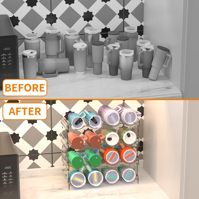 Clear Water Bottle Organizer,Stackable Bottle Storage Rack,4 Pack Wine and