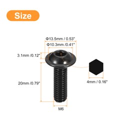 sourcing map Flanged Button Head Socket Cap Screws, 100 Pcs M6x20mm - 304 Stainless Steel Socket Drive Fasteners Bolts, Fully Thread Machine Screws for Furniture Installation (Black)