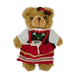 Teddys Rothenburg Traditional Teddy Bear, 22 cm, Standing, Brown/Red, Plush Teddy Bear with Dirndl