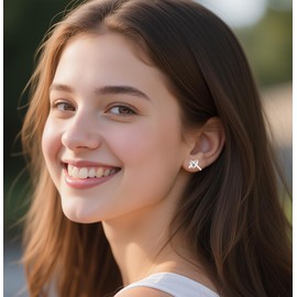 Reffeer Solid 925 Sterling Silver Love Knot Stud Earrings for Women Teen Girls CZ Heart Knot Stud Earrings (A-Silver)