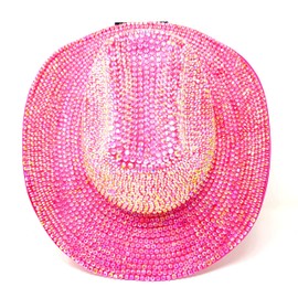 STORM BUY Fully Diamond Rhinestone Sequin Rave Cowboy Hat, Cowgirl Hat For Wedding Costume Cosplay Party (Pink)