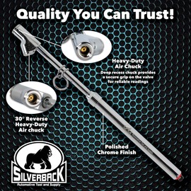 Silverback Automotive Professional Straight-On Dual Foot Commercial Truck Tire Pressure Gauge with Polished Chrome Finish. Heavy Duty Black Metal Bar Stick Gauge Range 10-150 PSI in 2 PSI Increments