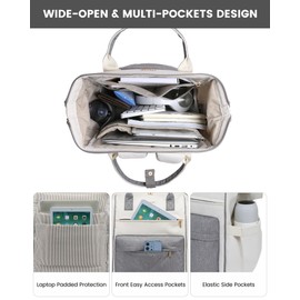 LOVEVOOK Laptop Backpack for Women, 17 Inch Work Teacher Nurse Bag, Large Capacity Business Computer Backpack Purse with USB Port, Stylish Casual Daypack for Travel,Beige&Grey