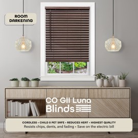 Cordless Room Darkening Venetian Blind - 23 Inch Width, 64 Inch Length, 2" Vinyl Slat Size - Mahogany - GII Luna Light Filtering Horizontal Mini Windows Blinds for Interior by Achim Home Decor