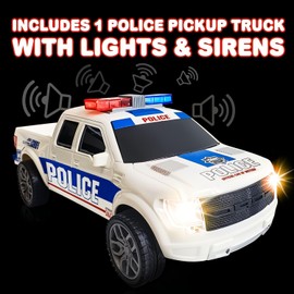 ArtCreativity Police Car Toy, Pickup Truck Toy with LED Headlights and Sirens, Friction Powered, 1:20 Scale Police Car Toys for Boys 3-5, Police Toys Monster Trucks, Toy Trucks for Kids Birthday Gift