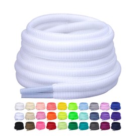 "Puzeam 2 Pairs Oval Athletic Shoelaces 15 Colors 1/4"" Half Round Shoe Laces for Sneakers - Pure White 120"
