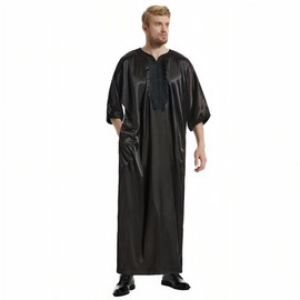 Musuly Men's Kaftan - Traditional Thobe Abaya Djellaba, black