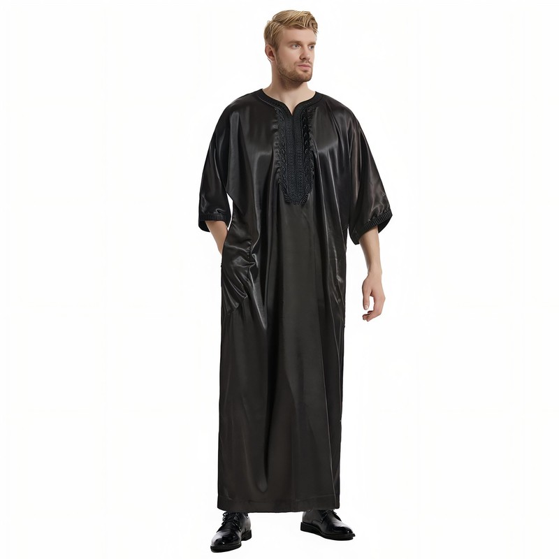 Musuly Men's Kaftan - Traditional Thobe Abaya Djellaba, black