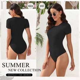 BALENNZ Women's 5 Pack Short Sleeve Round Neck Bodysuit Tops Crew Neck Basic Casual Tshirt Bodysuits Meduim