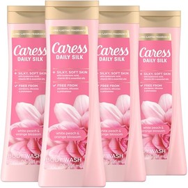 Caress Body Wash With Silk Extract For Noticeably Silky, Soft Skin Daily Silk Body Soap With White Peach & Orange Blossom 20 fl oz 4 pack