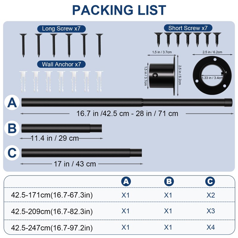 INSIMHEART Closet Rods for Hanging Clothes, 17-69in Heavy Duty Adjustable