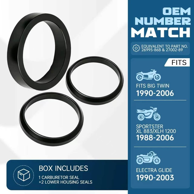 3-Pack Rubber Intake Manifold Gasket Seal Replacement for Harley Motorcycle