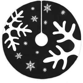 MACTING Christmas Tree Skirt, 30 Inches Black Burlap Tree Skirt with White Snowflakes Tree Foot Base Cover Xmas Tree Skirt for Christmas Decoration