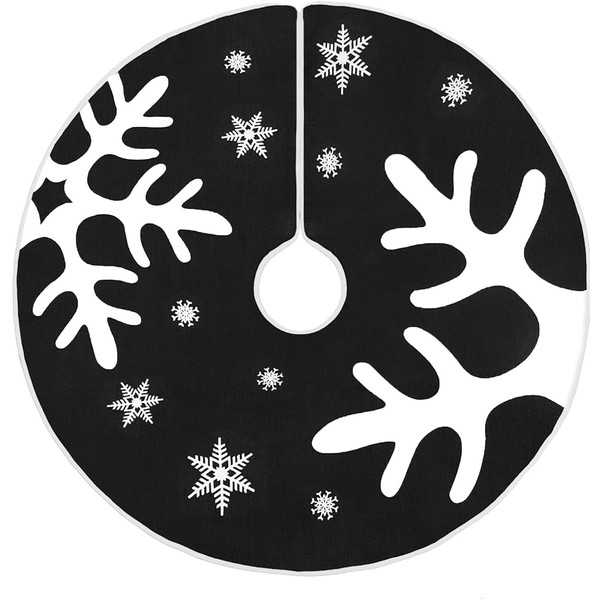 MACTING Christmas Tree Skirt, 30 Inches Black Burlap Tree Skirt