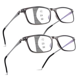 Missfive 2 Pack Gleitsichtbrille Herren Gleitsicht Lesebrille Aluminum Metall Multifokale Blaulichtfilter Vollrand Nahkomfort-Brillen Mit Federscharniere (2 Grau, Nähe-Mittlere Entfernung, 2.25x)