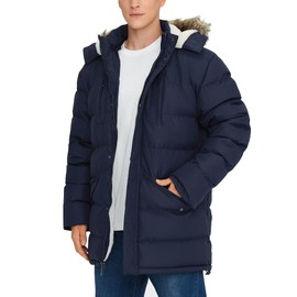 Rejork Men's Long Winter Coats Warm Water Resistant Puffy Hooded Windbreaker Insulated Thicken Jackets with Hood Blue Medium