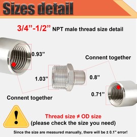 3/4” Male x 1/2"Male NPT Threaded Reducing Nipple Pipe Fitting Adapter, Heavy Duty 304 Stainless Steel Hex Nipple Reducer Straight Connector Pipe Adapter (3/4”-1/2”)