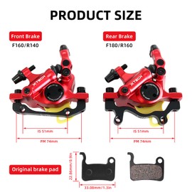 Zoom Hydraulic Disc Brake Calipers HB-100 MTB Bike Disc Brakes Front & Rear Caliper Set for Mountain, Road Bicycle and E-Bike (Red)
