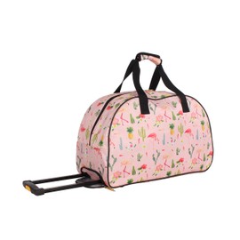Lucas Designer Carry On Luggage Collection - Lightweight Pattern 22 Inch Duffel Bag- Weekender Overnight Business Travel Suitcase with 2- Rolling Wheels (22in, Flamingo)