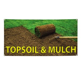 Vinyl Banner Multiple Sizes Topsoil & Mulch Advertising Printing C Business Outdoor Weatherproof Industrial Yard Signs Brown 10 Grommets 60x144Inches