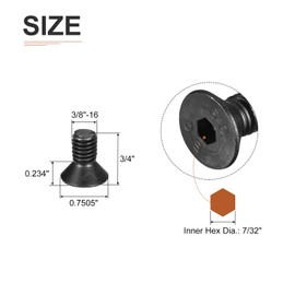 DTGN 3/8-16x3/4 Flat Head Socket Cap Screws, 12 Pack Hex Socket Flat Head Screws Carbon Steel Black Oxide, Full Thread, Countersunk Bolts