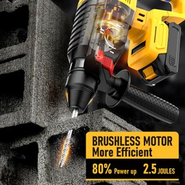 SDS Cordless Rotary Hammer Drill Compatible with Dewalt 20V Battery(NO Battery) Brushless Motor, Safety Clutch, 4 Functions with 5 Drills and Carrying Bag for Concrete/Masonry/Wood/Metal