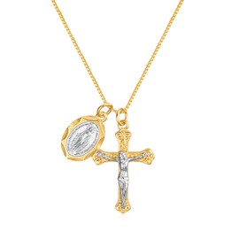 Rnivida Gold Plated Sterling Silver Crucifix Cross and Miraculous Medal Pendant Necklace for Women (Gold, 18 inches)
