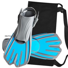 OMGear Swim Fins Short Snorkel Fins Dive Flippers for Lap Swimming Pool Snorkeling Gear Travel Size for Adult Men Women(GrayAqua,S/M)