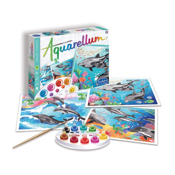 SentoSphère - Aquarellum – Dolphins – Paint Kit – Magical Watercolour Paint – From 7 years – Made in France
