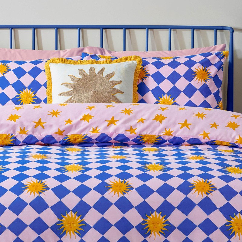 Furn. Antares Duvet Cover Set – Sunshine Checkerboard Reversible Polycotton