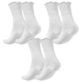Kifmurase 3 Pairs Pilates Socks with Grips for Women, Non-slip Ruffle Yoga Socks, Crew Yoga Sock Grip Sock for Workout, Barre, Pilates Gifts