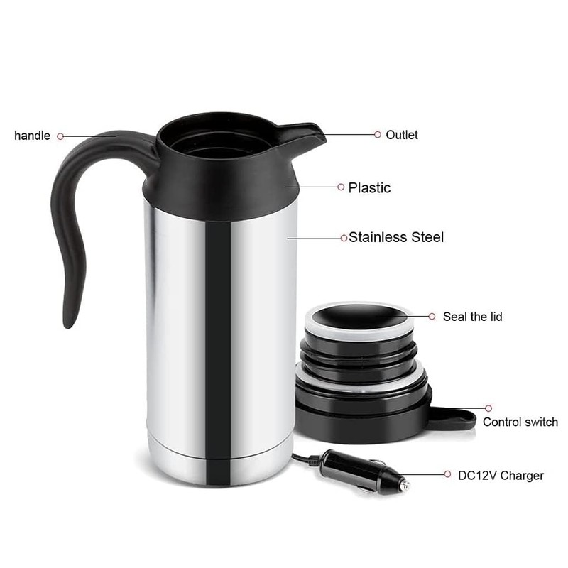 Kadryxon Car Kettle Stainless Steel 12 V Travel Kettle 650