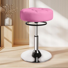 Adjustable Ottoman Vanity Stools - 360° Swivel Height Adjustable，Comfortable Faux Leather，Rubber Protective Floor Makeup Stool For Bathroom Vanity，Bedroom，Living Room，Entryway，Offices (Pink)