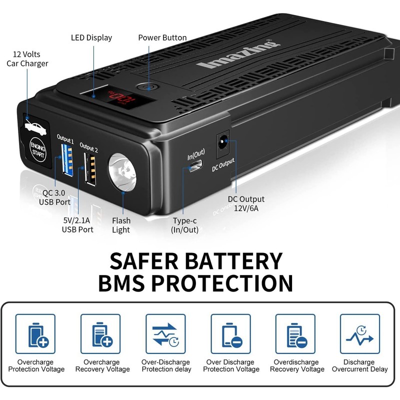 Imazing Heavy Duty Truck Battery Booster Pack Jump Starter Box