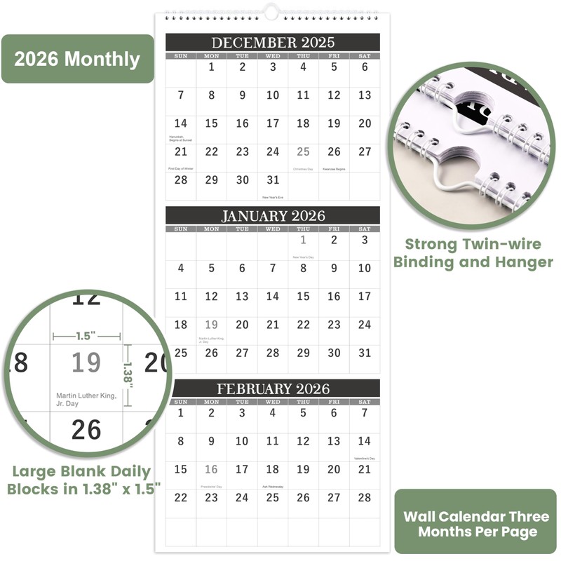 2026 Wall Calendar - 3-Month Wall Calendar Display (Folded in