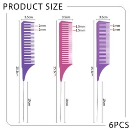 FUIPVGI Pack of 6 Strands Comb, Teasing Comb, Antistatic Hair Comb, Hair Comb, Tail Comb for Hairdressing Salon, Women Rattail Comb, for Hair Mottling and Dyeing Styling (Multi-Colour)