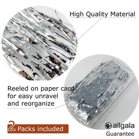 Allgala 2-Pack 29x108 Inch Metallic Foil Fringe Tinsel Table Skirts for Party Event Decoraton-Silver-BD52804