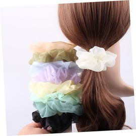 TOVINANNA 5pcs Solid Color Chiffon Hair Bands Elastic Hair Ties for Women Girls Chic Ponytail Holders for Everyday Wear Yoga Dancing Gymnastics Random Colors