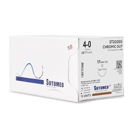 Sutumed CHROMIC Gut Absorbable Surgical Suture USP Size 4-0, 1/2 17mm Taper Point Needle, 28 Inches, 12 Count