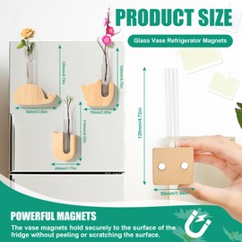 Casbomy Magnet Refrigerator Test Tube Vase, 4Pcs Decorative Refrigerator Magnets with Wooden Base & Test Tube, Cute Test Tube Plant Flower Vase, Magnetic Wooden Wall Planter Vases with Glass Tube