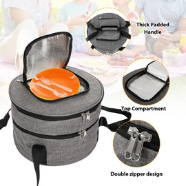 Round Pie Carrier,Insulated Food Carrier for Transport,12" Round Pie Carrier Bag Case with Handle Compartments Holder Tote for Hot or Cold Food Baking Dishes For Potlucks,Picnics, Beach (Grey)