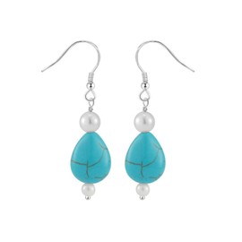 Colloca Turquoise Pearl Dangle Earrings for Women, 925 Sterling Silver Hook Teardrop Earrings, Boho Drop Earrings, Gift Box included