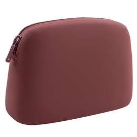 Gudahower Silicone makeup bag soft and can be rolled up and folded for storing cosmetics and toiletries during travel zipper closure for both men and women (wine red)