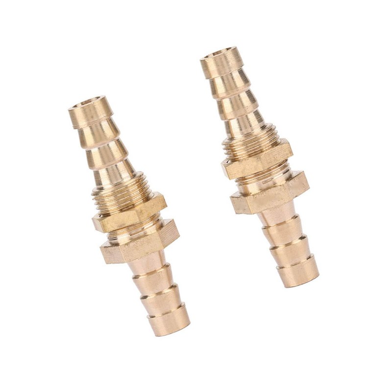 2 Pcs Brass Straight Barbed Hose Fitting Bulkhead Coupler Connector